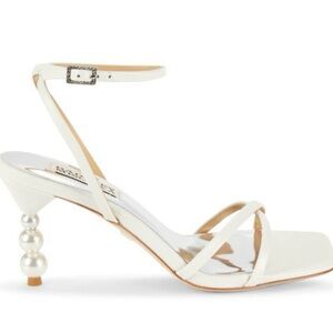 Badgley Mischka Ivory Strappy Heels with Pearl Detail 78MM